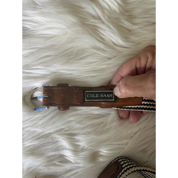 Cole Haan Brown Leather and Woven Fabric Belt - Picture 1 of 5